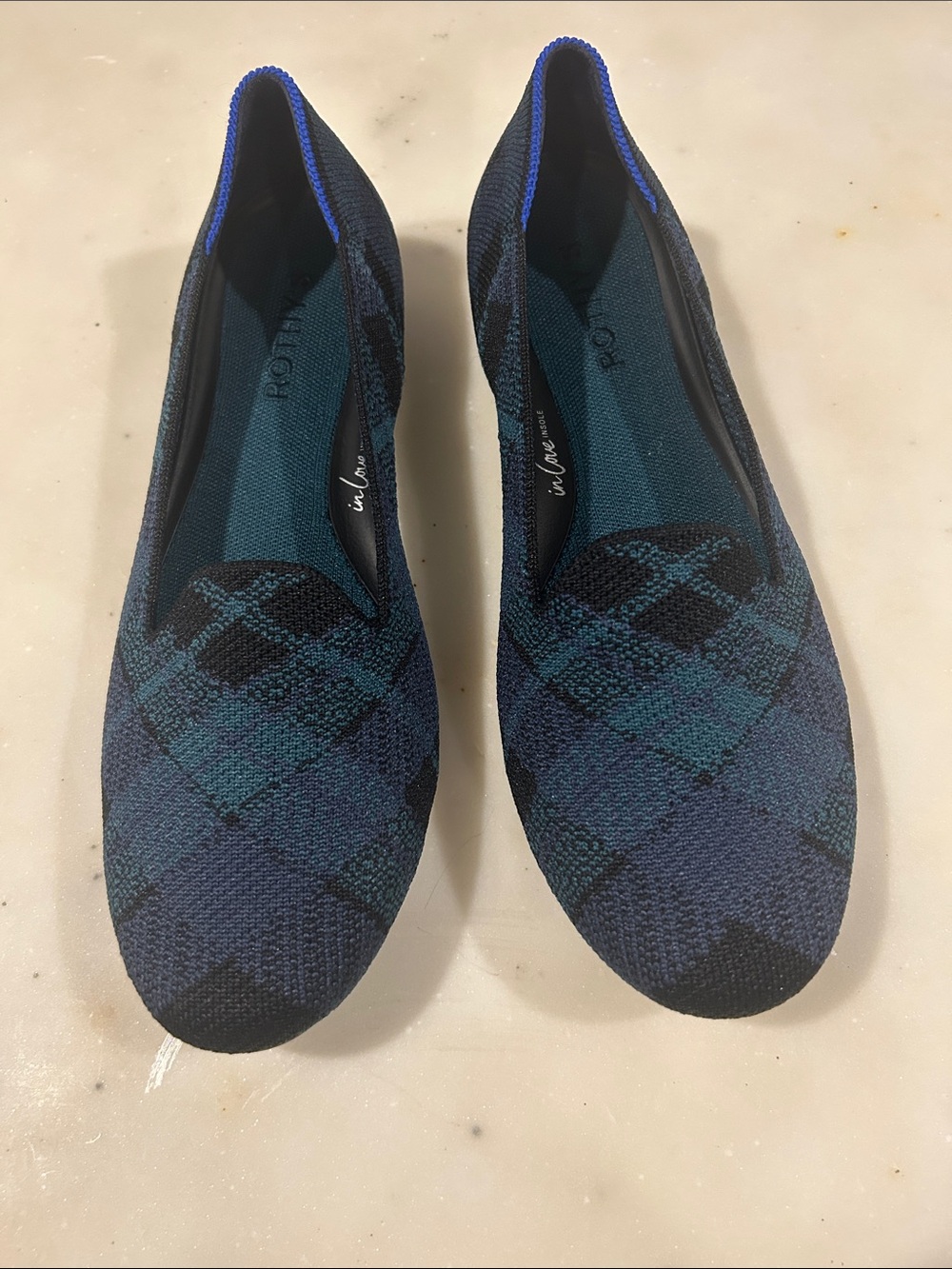Rothy's Navy & Teal Knit Slip-On Flats